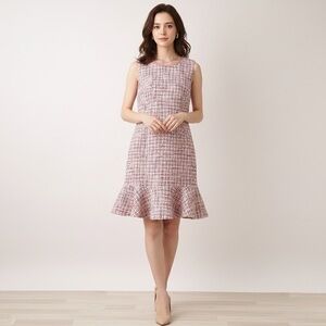 Gal Meets Glam Annika Pink Tweed Bouclé Peplum Dress Size 4 NWT
